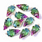 Natural Quartz Crystal Pendants, with Edge Golden Plated Iron Loops, Rainbow Plated, Arrowhead, 30~39x17~22x6~12mm, Hole: 1.8~2.5mm