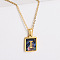 304 Stainless Steel Pave Natural Paua Shell Rectangle Initial Pendant Necklaces for Women, Real 18K Gold Plated, Letter I, 17.72 inch(45cm)