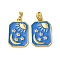 Brass Micro Pave Cubic Zirconia Pendants, with Enamel, Rectangle & Sun & Moon & Star Charms, Real 18K Gold Plated, Dodger Blue, 19.5x13x2mm, Hole: 4x2.5mm