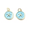 Brass Enamel Charms, with Jump Rings, Flat Round with Starfish Charms, Rack Plating, Real 18K Gold Plated, Lead Free & Cadmium Free, Long-Lasting Plated, Sky Blue, 15x13x3mm, Hole: 3.3mm