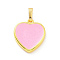 Real 18K Gold Plated Eco-friendly Rack Plating Brass Enamel Pendants, Cadmium Free & Lead Free, Long-Lasting Plated, Heart Charm, Pearl Pink, 17x15x3.5mm, Hole: 3.5x6mm