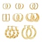 16Pcs 8 Style Ring & Rectangle & Twist Alloy & Brass Hoop Earrings Sets, Crystal Rhinestone Jewelry for Women, Golden, 13~34.5x12~29.5x2~15.5mm, Pin: 0.7~1.2mm