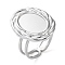 Non-Tarnish 304 Stainless Steel Open Cuff Ring Components, Bezel Cup Ring Settings, Oval, Stainless Steel Color, Inner Diameter: 16.8mm, Tray: 14x10mm