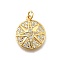 Brass Micro Pave Clear Cubic Zirconia Pendants, Cadmium Free & Nickel Free & Lead Free, Flat Round with Star Charms, Real 18K Gold Plated, 19.5x16.5x3mm, Hole: 3mm