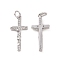 Rack Plating Brass Micro Pave Cubic Zirconia Pendants, with Jump Ring, Long-Lasting Plated,  Cadmium Free & Lead Free, Religion Crucifix Cross Charm, Platinum, 24x11x3mm, Hole: 3mm