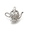 Brass Pendants, Hollow Teapot Charms, Real Platinum Plated, 19x22x12mm, Hole: 1.2mm
