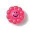 Dopamine Style Opaque Acrylic Beads, Flower with Smiling, Deep Pink, 23.5x24x11.5mm, Hole: 3.5mm