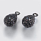 Brass Micro Pave Cubic Zirconia Charms, teardrop, Black, Gunmetal, 13.5~14x8mm, Hole: 1.2mm