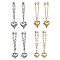 Heart with Chain Charm Brass Earrings, with Alloy Pendant & 304 Stainless Steel Ball Post Stud Earring Findings, Golden & Stainless Steel Color, 50~52x13.5mm, 4pairs/set