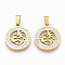 201 Stainless Steel Filigree Pendants, Flat Round with Dragon, with Random Size Snap On Bails and Polymer Clay Crystal Rhinestones, Golden, 23x20x2.5mm, Hole: 8~10x3~5mm