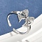 Brass Micro Pave Cubic Zirconia Cuff Rings, Cadmium Free & Nickel Free & Lead Free, Bowknot, Real Platinum Plated, 12x13mm