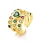 Colorful Cubic Zirconia Heart Open Cuff Ring, Rack Plating Brass Triple Line Wide Ring for Women, Cadmium Free & Lead Free, Real 18K Gold Plated, US Size 7 1/4(17.5mm)