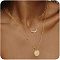 3Pcs Brass Disc Pendant 3 Layer Necklaces for Women, Golden, 15.75~19.69 inch(40~50cm)
