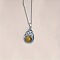 Alloy Enamel Pendant Necklaces, 304 Stainless Steel Necklaces, Teardrop with Sunflower Pattern, Platinum, 17.72 inch(45cm)
