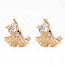 Brass Micro Pave Clear Cubic Zirconia Stud Earrings Findings, Nickel Free, Ginkgo Leaf, Real 18K Gold Plated, 15x14.5mm, Hole: 0.8mm, Pin: 0.7mm