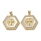 Brass Micro Pave Cubic Zirconia Pendants, Cadmium Free & Lead Free, with Shell, Hexagon with Cross, Real 18K Gold Plated, 24x24x4mm, Hole: 4x3.5mm