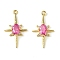 Brass Micro Pave Cubic Zirconia Pendants, Cadmium Free & Nickel Free & Lead Free, Real 18K Gold Plated, Star, Orchid, 21x12x3.5mm, Hole: 1.2mm