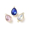 Brass Pave Glass Rhinestone Connector Charms, Teardrop Links, Mixed Color, Real 18K Gold Plated, 21x11x7.5mm, Hole: 1.6mm