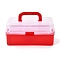 Rectangle Portable PP Plastic Storage Box, with 3-Tier Fold Tray, Tool Organizer Handled Flip Container, Red, 15.5x28x12.5cm