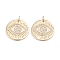 Brass Micro Pave Cubic Zirconia Pendants, with Jump Rings, Long-Lasting Plated, Flat Round with Eye, Clear, Real 18K Gold Plated, 22x2mm, Jump Ring: 6x1mm, 3.5mm Inner Diameter