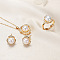 Brass Micro Pave Clear Cubic Zirconia Pendant Necklaces & Stud Earrings & Rings Sets, with Natural Freshwater Pearl, Golden, 15x15mm
