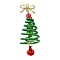 Electroplate Glass Pendants, Charistmas Tree, with Aluminum Wire & Alloy Bowknot & Brass Bell, Green, 43x16mm, Hole: 1.5mm