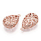 Brass Pendants, Cadmium Free & Nickel Free & Lead Free, Hollow Teardrop, Rose Gold, 26.5x17x8.5mm, Hole: 1.6mm.