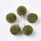 Flocky Acrylic Pendants, with Brass Findings, Round, Golden, Olive Drab, 18x14mm, Hole: 1.6mm