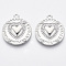 Brass Micro Pave Cubic Zirconia Pendants, Nickel Free, Flat Round with Heart & Greek Words for Love, Philautia & Agape & Storge & Philia, Clear, Real Platinum Plated, 23.5x21x2.5mm, Hole: 1.8mm