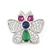 Brass Micro Pave Cubic Zirconia Slide Charms, Long-Lasting Plated, Butterfly, Platinum, 13x15.5x5.5mm, Hole: 1.5x5mm and 10x1.5mm