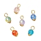 Transparent Electroplate Glass Charms, Round, with Alloy Bead Caps and Iron Loops, Faceted, Mixed Color, 14.5x8mm, Hole: 3.5mm