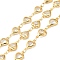 Heart Handmade Brass Glass Link Chains, Real 18K Gold Plated, Soldered, with Spool, Cadmium Free & Lead Free, Clear, 12.5x7.5x2.5mm