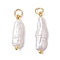 3Pcs 3 Colors Natural Keshi Pearl Pendants, Nuggets Charms with 304 Stainless Steel Jump Rings, Creamy White, Golden, 20~23x5.5~6x3.5~4.5mm, Hole: 3.5mm