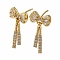 Rack Plating Bowknot Brass Stud Earrings, Cubic Zirconia Dangle Earrings for Women, Long-Lasting, Lead Free & Cadmium Free, Real 18K Gold Plated, 21.5x10.5mm