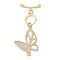 Brass Micro Pave Clear Cubic Zirconia Toggle Clasps, Cadmium Free & Nickel Free & Lead Free, with Shell, Butterfly, Real 18K Gold Plated, Bar: 8x18x3mm, Hole: 1.5mm, Butterfly: 40.5mm, Hole: 1.3mm