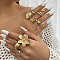 8Pcs Alloy Finger Cuff Rings Sets for Women, Golden, Inner Diameter: 17mm & 18mm