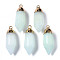 Natural White Jade Pointed Pendants, with Light Gold Brass Loop, Dyed, Bullet, Honeydew, 35x12x12mm, Hole: 2mm