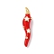 Brass Micro Pave Cubic Zirconia & Enamel Pendants, Horn of Plenty/Italian Horn Cornicello with Star Charms, with Jump Ring, Cadmium Free & Lead Free, Rack Plating, Long-Lasting Plated, Red, 23.5x5.5x5.5mm, Hole: 3.5mm