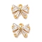 Brass Cubic Zirconia Charms, Bowknot, Real 18K Gold Plated, 8x10x3.5mm, Hole: 1.2mm