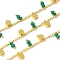 Brass Flat Round Link Chains, with Glass, Rack Plating, Long-Lasting Plated, Lead Free & Cadmium Free, Real 18K Gold Plated, Soldered, with Spool , Dark Cyan, 3x2x0.5mm and 8.5x5x2.5mm and 9x3.7mm