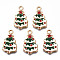 Rack Plating Alloy Enamel Pendants, Cadmium Free & Lead Free, Light Gold, Christmas Tree, White, 25x13x2.5mm, Hole: 2mm