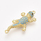 Brass Micro Pave Cubic Zirconia Link Connectors, Cadmium Free & Lead Free, Gecko, Sky Blue, Golden, 31.5x14x4.5mm, Hole: 1.2mm