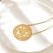 304 Stainless Steel Clear Cubic Zirconia Moon Phase Flat Round Pendant Necklaces, Real 18K Gold Plated, 18.35 inch(46.6cm) long+60mm extender