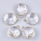 Glass Pendants, with Brass Findings, Faceted, Flat Round, Golden, Clear, 25x20.5x8mm, Hole: 2mm