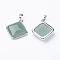 Natural Green Aventurine Pendants, with Brass Findings, Rhombus, Platinum, 25x29x7mm, Hole: 5x7mm, 18x18mm