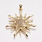 Brass Micro Pave Cubic Zirconia Pendants, Sun, Golden, 36x34x5.5mm, Hole: 3.5x4mm