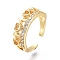 Brass Micro Pave Clear Cubic Zirconia Cuff Rings, Open Rings, Long-Lasting Plated, Heart with Cross, Golden, US Size 6 3/4, Inner Diameter: 17mm