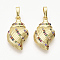 Brass Micro Pave Cubic Zirconia Pendants, Cadmium Free & Lead Free, Shell Shape, Colorful, Golden, 22x12.5x4.5mm, Hole: 3.5x5mm