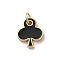 Brass Enamel Charms, Club Charm, with Jump Ring, Cadmium Free & Lead Free, Rack Plating, Long-Lasting Plated, Real 18K Gold Plated, Black, 14.5x12x2mm, Hole: 3.5mm