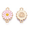 Zinc Alloy Enamel Sunflower Connector Charms, Flower Links, Light Gold, Pearl Pink, 18x12x2mm, Hole: 1.8mm